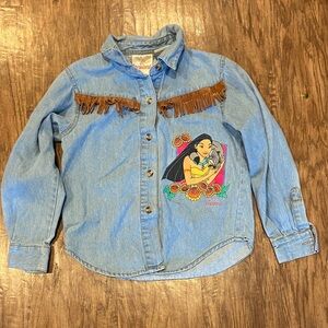 Vintage Disney Denim Shirt with Pocahontas and Brown Fringe